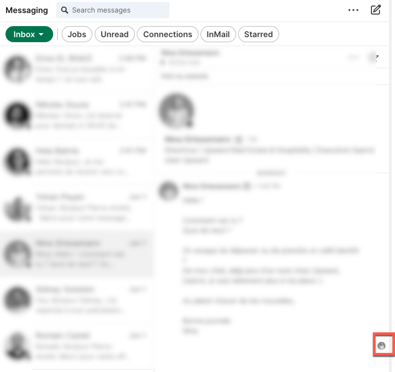 La pastille de lecture LinkedIn en bas à droite d'un message — indique que le message a été vu
