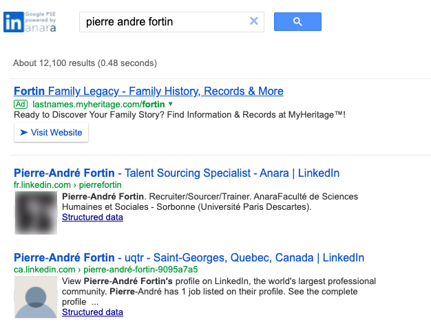 Google CSE dédié LinkedIn — recherche ciblée de profils