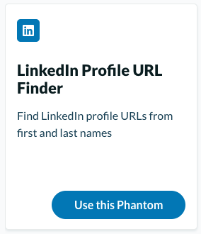 Interface PhantomBuster — automatisation de recherche de profils LinkedIn